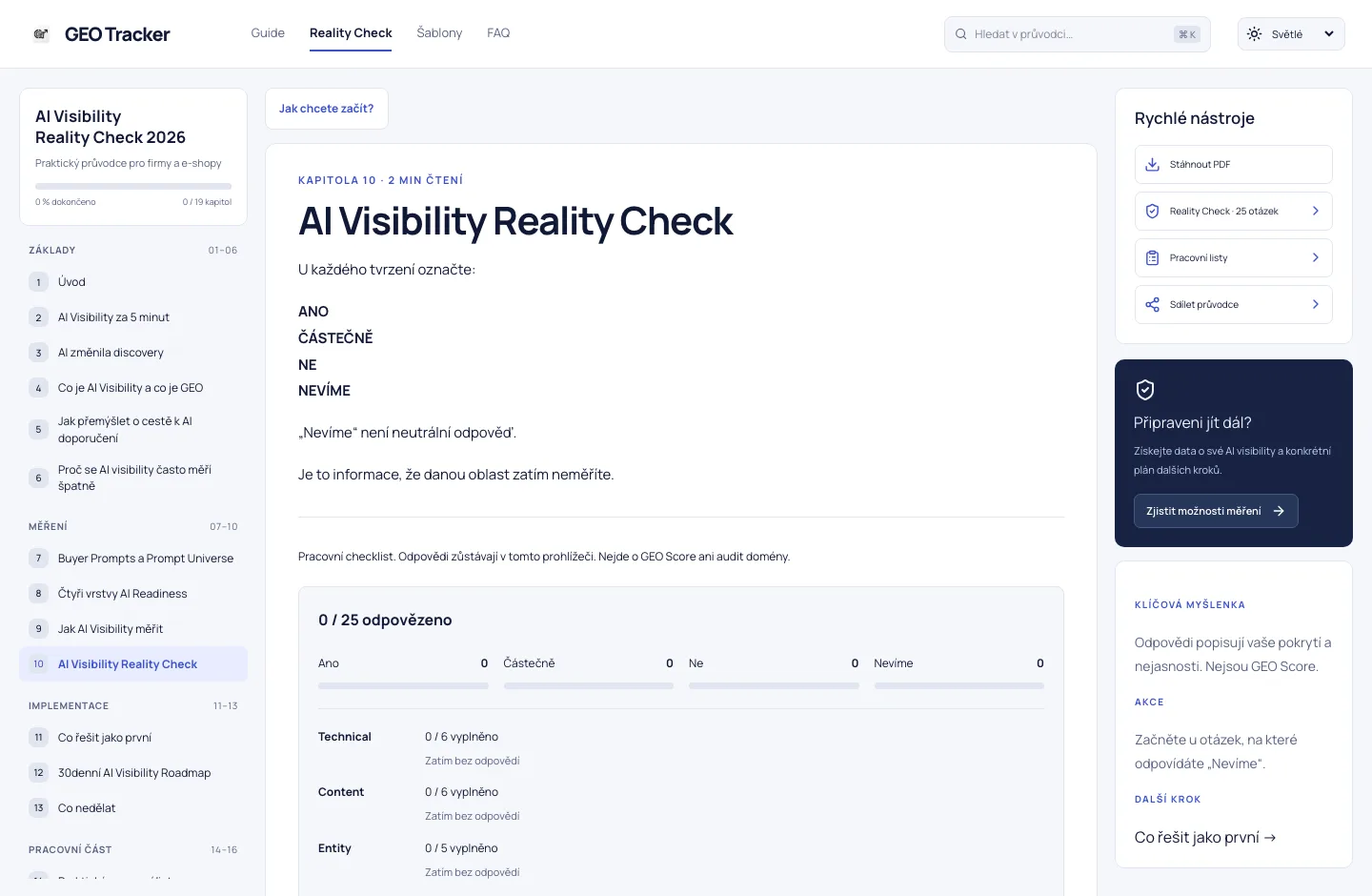 Reality Check s kategoriemi a přehledem zodpovězených otázek